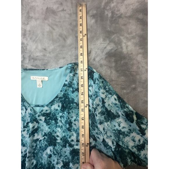 Emaline Woman 1X Teal Floral Print Tunic Top Stretch Lined 3/4 Sleeve - Picture 6 of 6